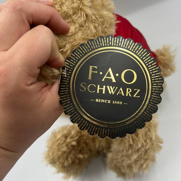 FAO Schwarz Plush Stuffed Fuzzy Teddy Bear Red Vest Striped Scarf NEW NWT - Picture 5 of 9
